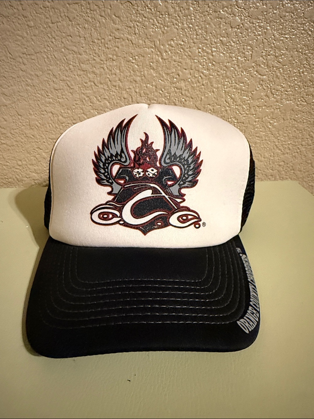 Orange County Choppers vintage Graphic Trucker Hat in White and Black